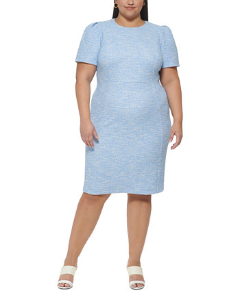 Твидовое платье-футляр больших размеров с декорированным вырезом Calvin Klein
