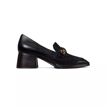 Perrine Leather Logo Heeled Loafers Tory Burch