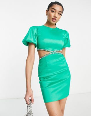 Зеленое мини-платье Band Of Stars Premium с объемными рукавами и вырезами по бокам Band of Stars