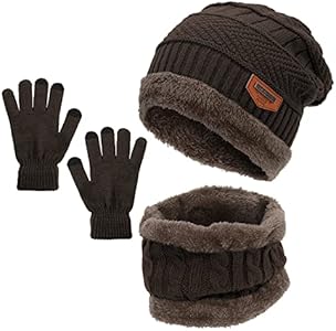 Zando Beanie Hats Fleece Neck Warmer Set Thick Fleece Lined Touch Screen Gloves Winter Hats Men Women Zando