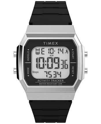 Unisex Activity Tracker Digital Black Silicone Strap 40mm Octagonal Watch Timex