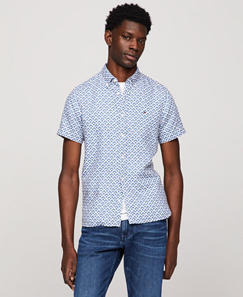 Men's Slim Fit Short Sleeve Geometric Print Button-Front Shirt Tommy Hilfiger