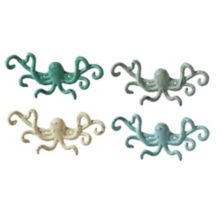 Set of 4 Multi Color Cast Iron Decorative Octopus Shaped Wall Hooks 9.8” Diva At Home