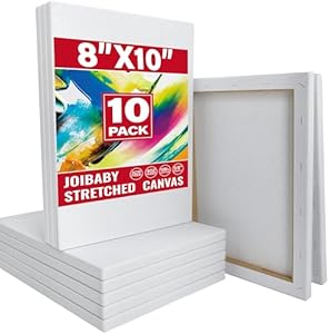 Stretched Canvas for Painting,10Pack 8X10 Inch Stretched White Blank Canvas,8 Oz Triple Primed 5/8" Profile Stretched Canvases,100% Cotton,Canvas for Painting, for Acrylics, Oils Joibabe