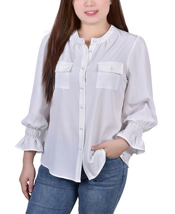 Миниатюрная блузка с длинным рукавом и Y-образным вырезом NY Collection