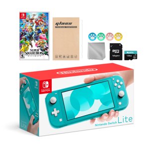 Nintendo Switch Lite Turquoise with Super Smash Bros. Ultimate, Mytrix 128GB MicroSD Card and Accessories NS Game Disc Bundle Best Holiday Gift Nintendo