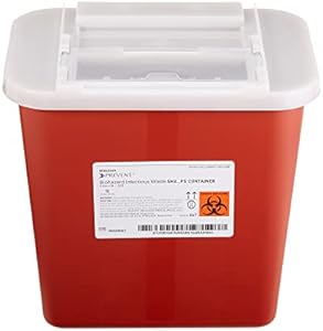 McKesson Prevent Biohazard Infectious Waste Sharps Container - Plastic, Horizontal Entry, Translucent Sliding Lid - Red, 2 gal, 7 in x 10 1/2 in x 10 1/4 in, 20 Count Mckesson