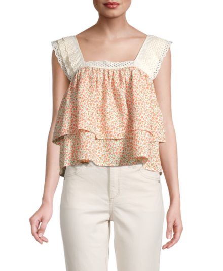 ​​Floral Tiered Eyelet Top Lush