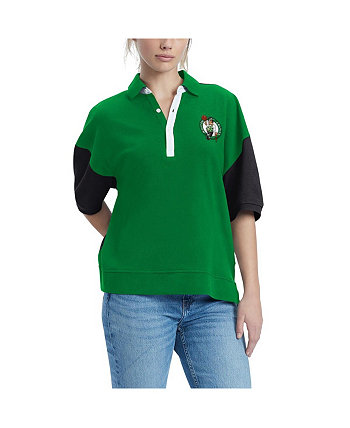 Women's Kelly Green Boston Celtics Taya Puff Sleeve Pique Polo Shirt Tommy Jeans