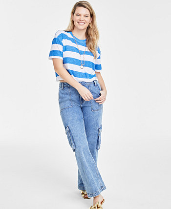Women's Cropped Stripe T-Shirt, Created for Macy's On 34th