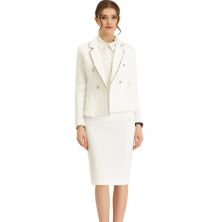 Женский деловой костюм из 2 предметов, пиджак и юбка с твидовой отделкой ALLEGRA K