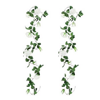 Artificial Rose Vine Flowers Hanging Plants White 7.5 Ft 2 Pcs Kitcheniva