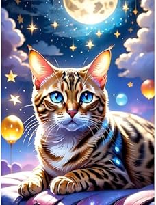 SENQAO Cat Diamond Painting Kits-Moon Diamond Painting Kits for Adults,5D DIY Full Drill Cat Diamond Art for Home Wall Decor 12x16inch SENQAO