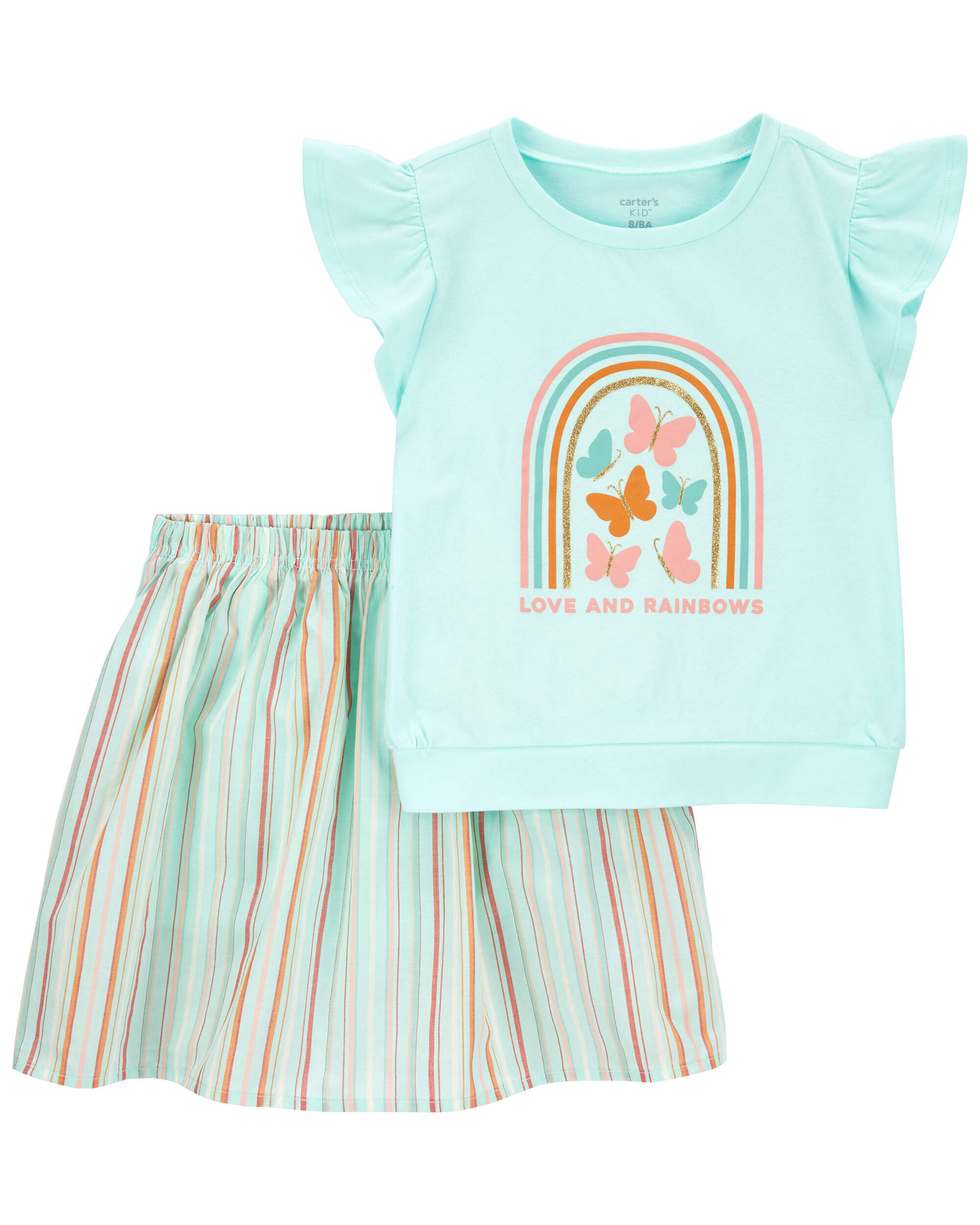 Детский комплект из двух предметов: топ с трепещущими бабочками и полосатая юбка Carter's
