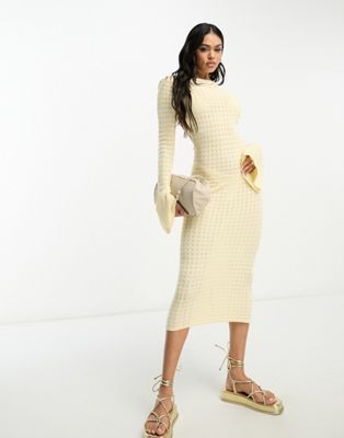 Женское летнее платье-миди 4TH & RECKLESS с вязкой крючком в цвете сливочное масло 4TH & RECKLESS