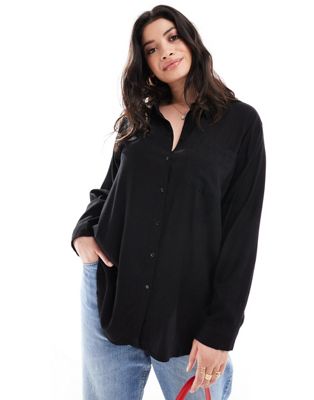 Vero Moda Curve linen blend long sleeved shirt in black - part of a set VERO MODA