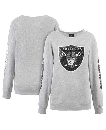 Женский пуловер с блестками и логотипом Heather Grey Las Vegas Raiders Cuce