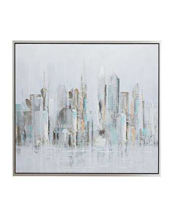 Настенное искусство «Здания и город» на холсте в серебристой рамке, 48 x 2 x 36 дюймов Rosemary Lane
