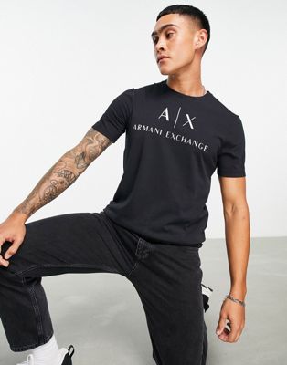 Черная футболка с текстовым логотипом Armani Exchange AX ARMANI EXCHANGE