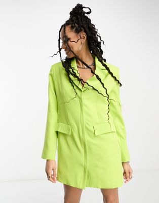 Платье-блейзер свободного кроя Extro & Vert зеленовато-желтого цвета с пуговицами Extro & Vert