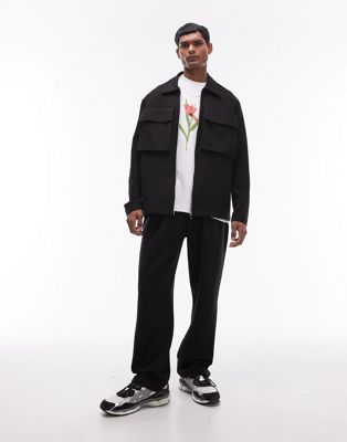 Topman oversized fit full zip jersey with pockets in black TOPMAN