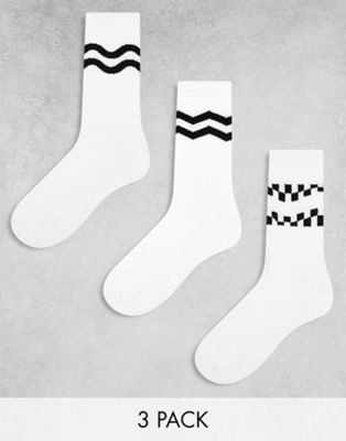 ASOS DESIGN 3 pack socks with wiggle stripe design in white ASOS DESIGN
