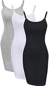 WILLBOND 3 Pieces Basic Cami Women Long Tanks Dress with Strap, Solid Color WILLBOND