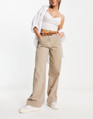 Широкие брюки-кордюрои NA-KD x Annijor в бежевом цвете для женщин, категория - повседневные брюки NAKD