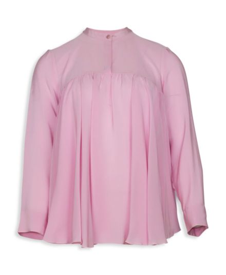 Giambattista Valli Shirred Long Sleeve Blouse In Pink Silk GIAMBATTISTA VALLI
