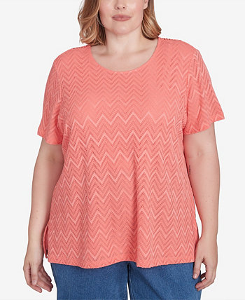 Plus Size Classic Textured Chevron Lace Back Tee Alfred Dunner