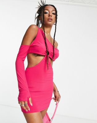 Ярко-розовое приталенное мини-платье Rebellious Fashion с косой деталью Rebellious Fashion