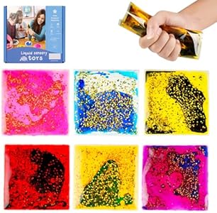 Sensory Soft Gel Liquid Toys: Water Sensory Fidget Toys Square Sensory Toys for Autistic Children 6-Pack Onyoloy