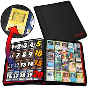 1280+ Cards 20 Pocket Card Binder Collector Card Album - Pages Compatible with Pokemon Cards, Sports Cards, Yugioh, MTG and Other TCG - Trading Card Sleeve with Side Loading Pockets (Black/Black) CollectaBeast