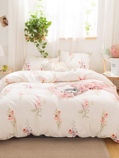 Комплект постельного белья с принтом цветка без наполнителя SHEIN