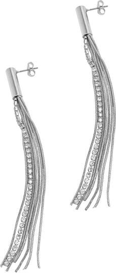 Серьги-подвески с кисточками и цепочками с кристаллами Swarovski с белым родиевым покрытием ADORNIA