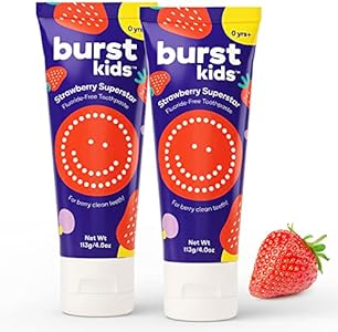 BURSTkids Strawberry Kids Toothpaste Fluoride-Free - Great Tasting, Dye Free Baby, Toddler & Kid Toothpaste Age 0+ with Nano-Hydroxyapatite - 4oz Burst