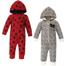 Little Treasure Baby Girl Fleece Jumpsuits and Coveralls 2pk, Leopard Bow Little Treasure