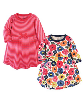 Toddler Girls Organic Cotton Long-Sleeve Dresses 2pk, Bright Flowers Touched by Nature