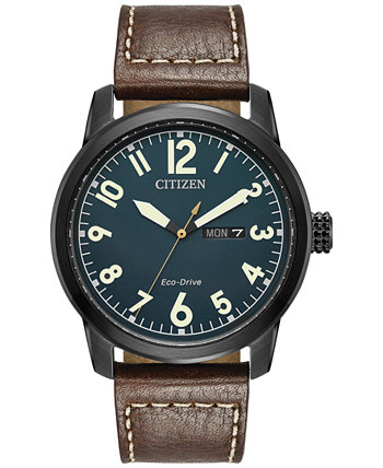 Мужские часы Eco-Drive в стиле милитари с коричневым кожаным ремешком, 42 мм BM8478-01L Citizen