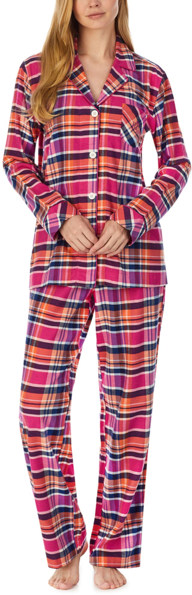Пижамный комплект с длинными рукавами и воротником-стойкой из матового твила Ralph Lauren