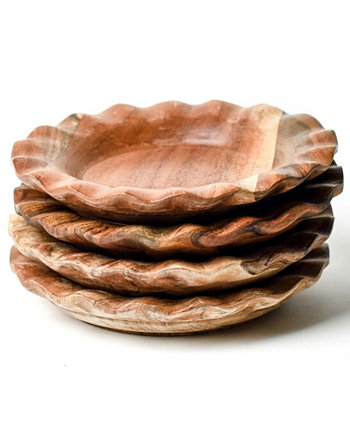 Набор тарелок для салата Fundamental Wood Ruffle, 8 дюймов, 4 шт., обслуживание на 4 персоны Coton Colors