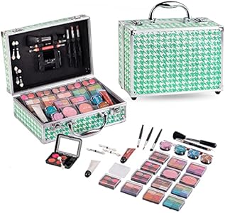 Hot Sugar Makeup Kit for Teenager Girls - Full Starter Cosmetics Set with Eye Shadow Lip Balm Blush Lip Gloss Brush Lip Pencil Eye Pencil and Mirror (Gold Check) Hot Sugar