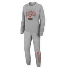 Women's WEAR by Erin Andrews Heather Gray Cleveland Browns Knit Long Sleeve Tri-Blend T-Shirt & Pants Sleep Set WEAR by Erin Andrews