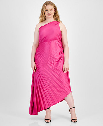 Trendy Plus Size Asymmetric-Neck Pleated Gown B Darlin