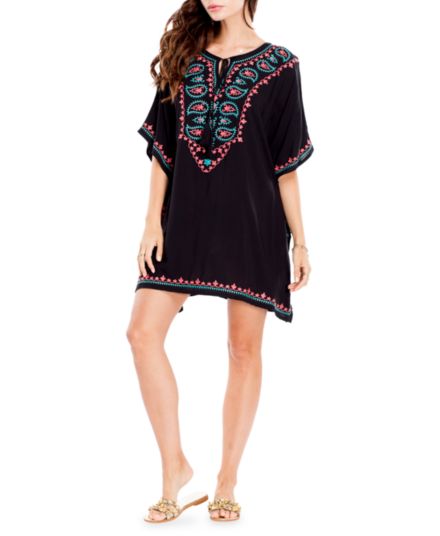 Embroidered Tassel-Tie Caftan Cover-Up La Moda Clothing