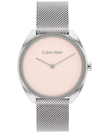 Женские серебристые часы-браслет из нержавеющей стали с сеткой 34 мм Calvin Klein