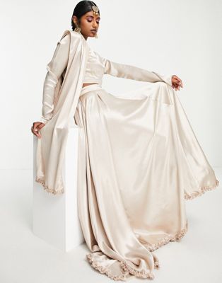 Пышная расклешенная юбка с оборками и шарф dupatta Kanya London Bridesmaid Lehenga приглушенного румянца Kanya London
