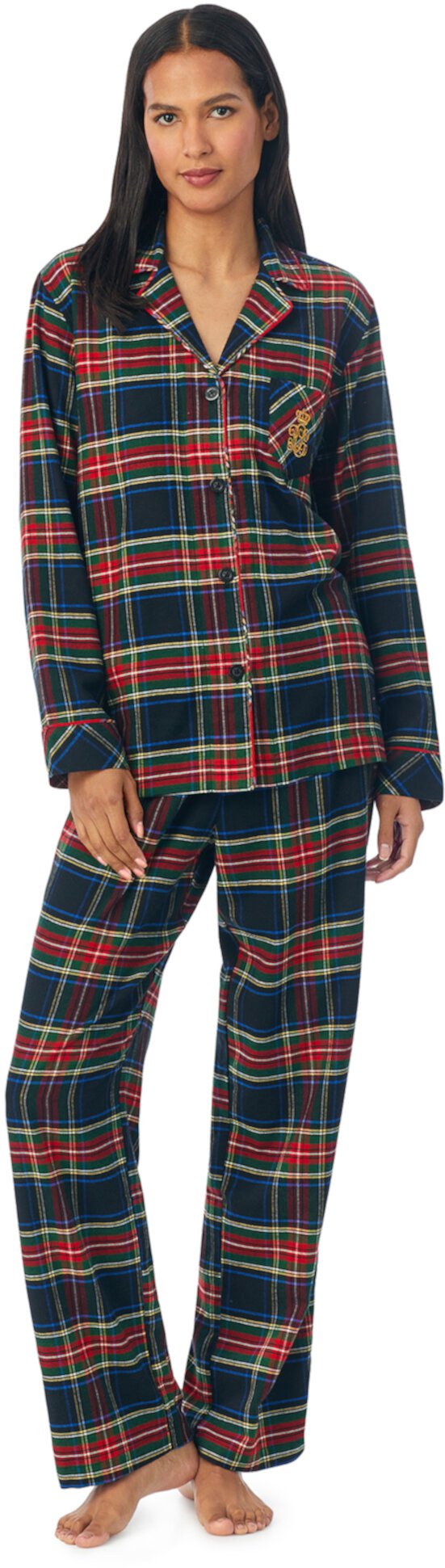 Пижамный комплект с воротником из матового твила и длинными рукавами Ralph Lauren