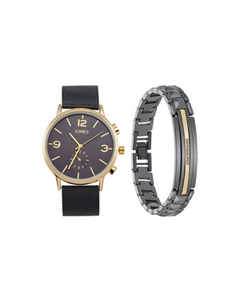 Мужские аналоговые часы-браслет из черного металлического сплава, 42 мм и браслет Jones New York
