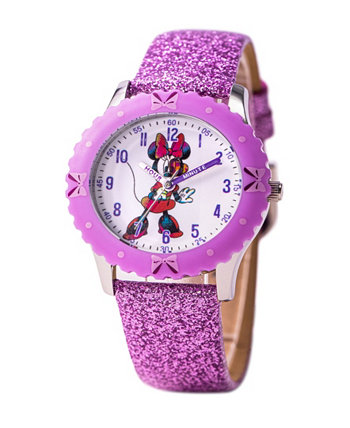 Часы Disney Minnie Mouse для девочек с фиолетовым кожаным ремешком 32 мм Ewatchfactory